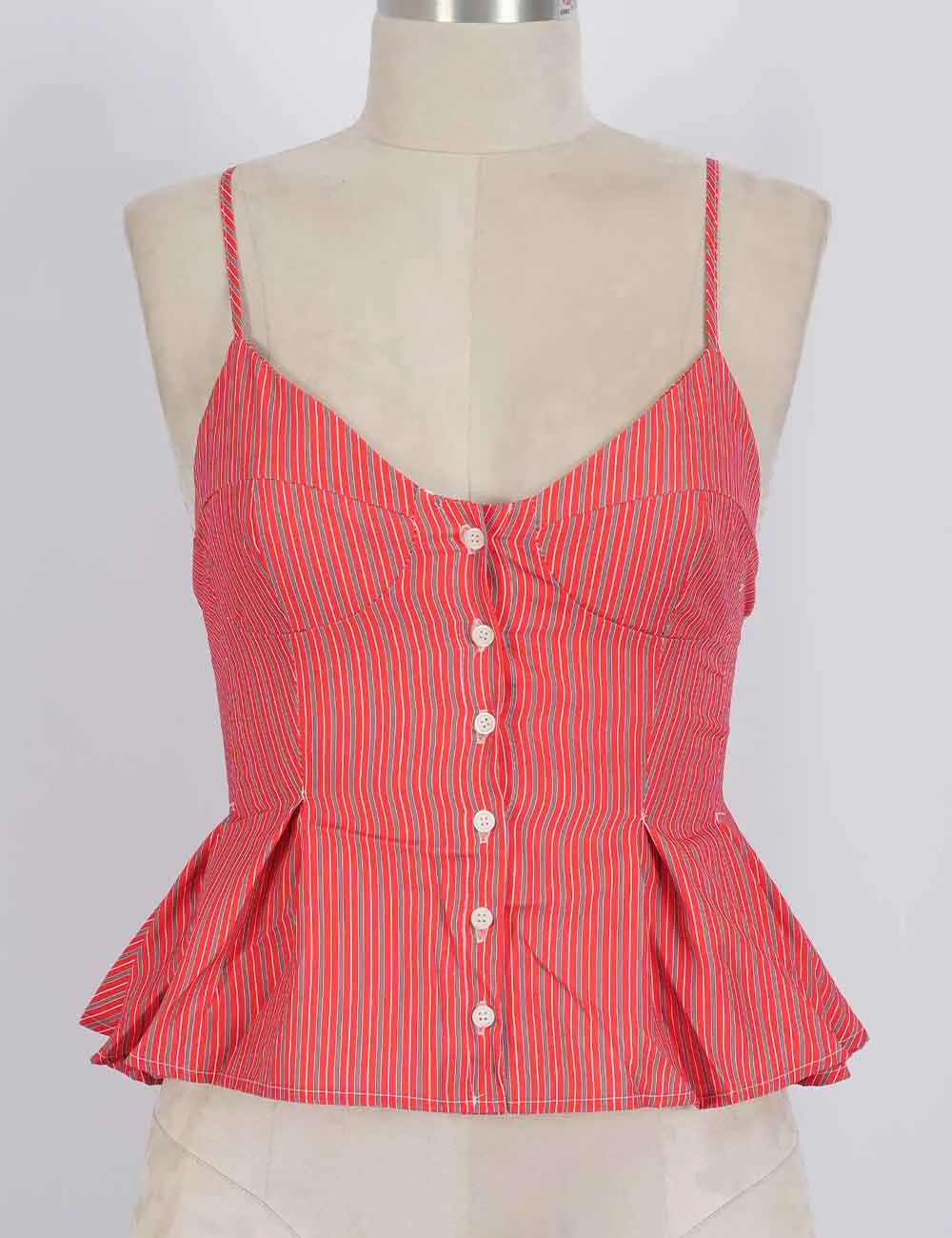 Chic Spaghetti Strap Button Front Peplum Cami Top