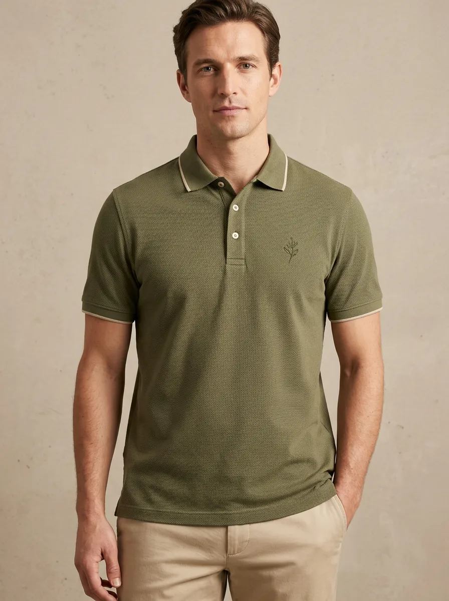 Refined Leaf-Pattern Men's Polo Shirt