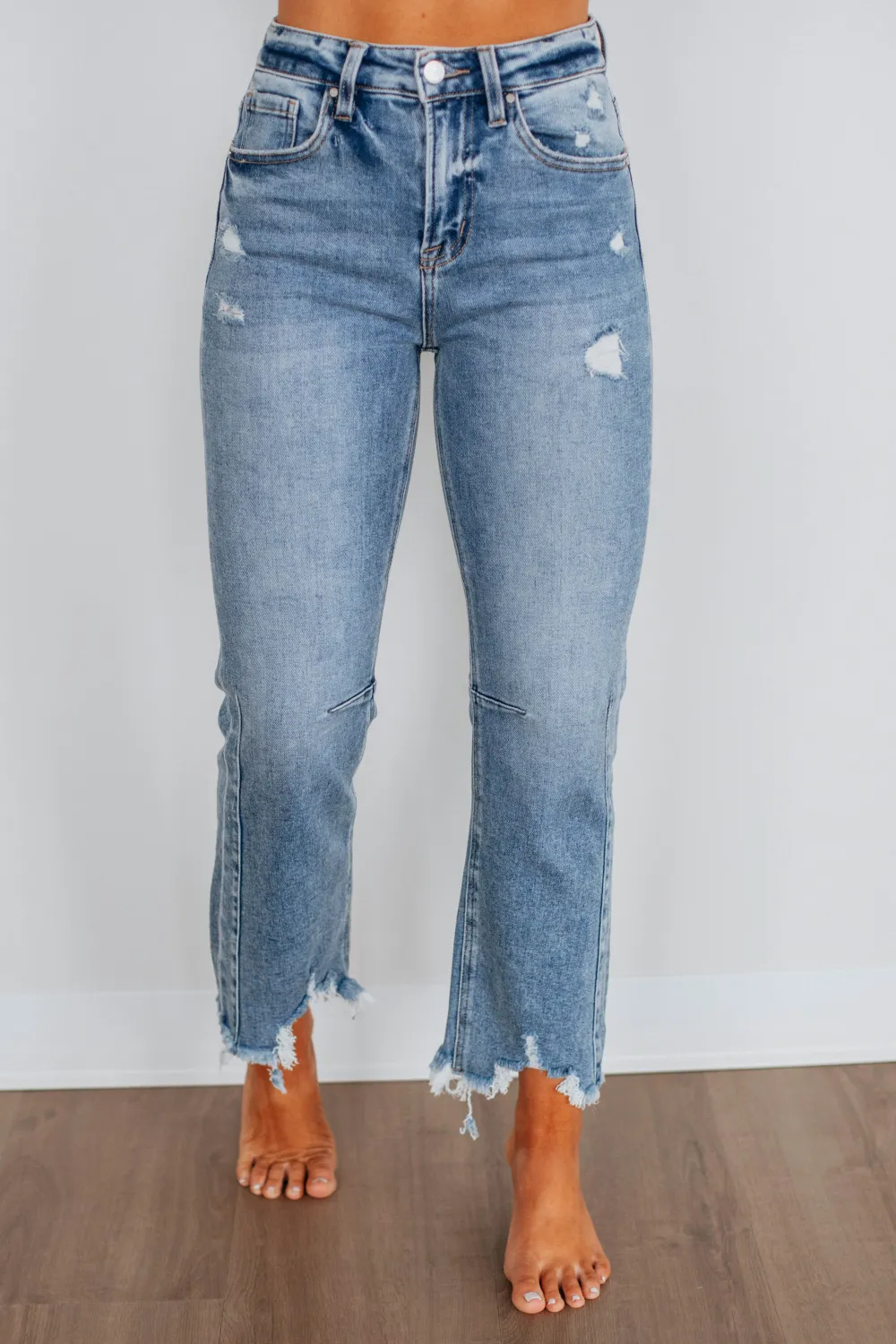 Women's High Rise Cropped Fading Whiskering Jeans