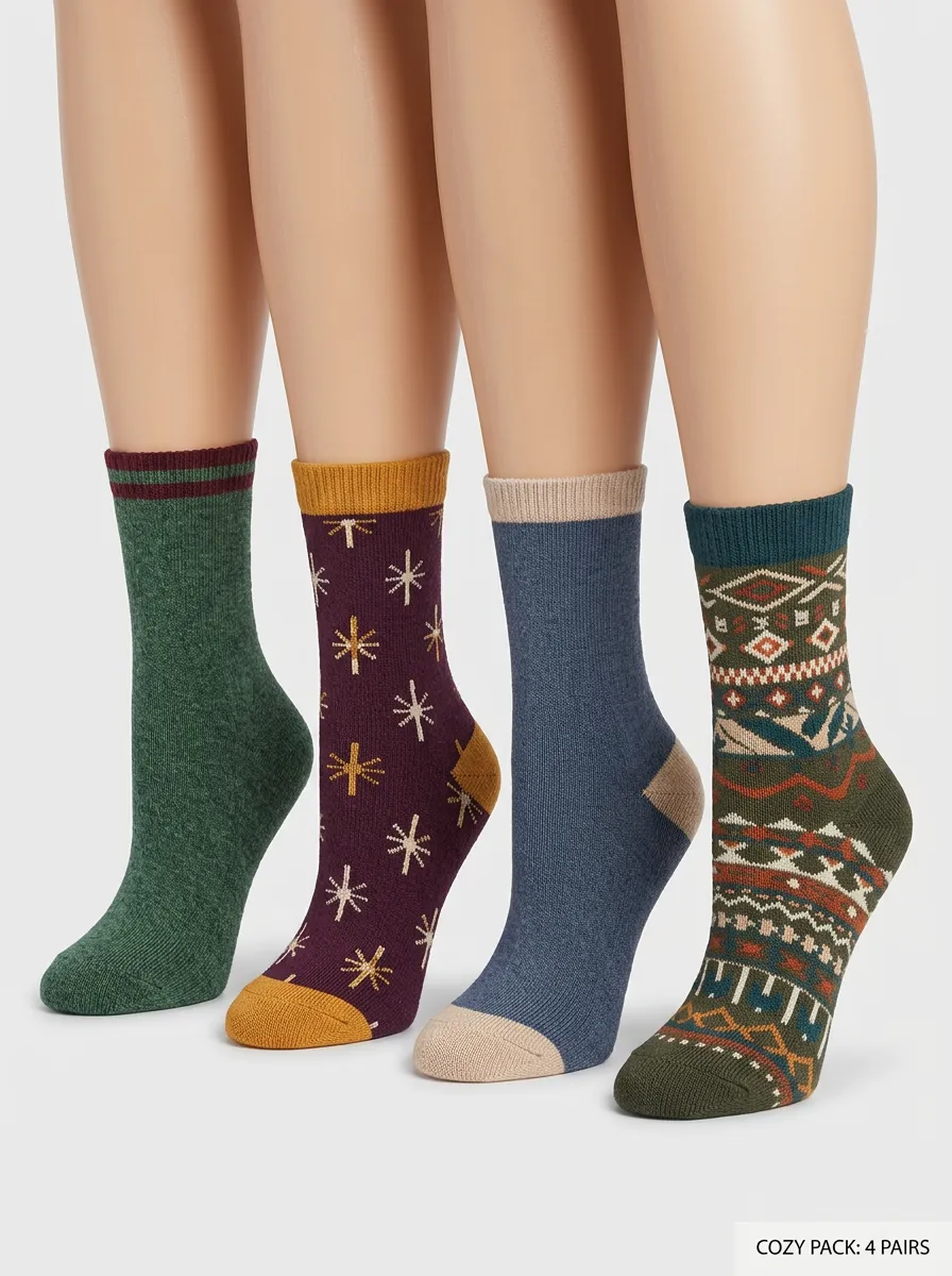 Geometric Men's Four-Pair Long Socks