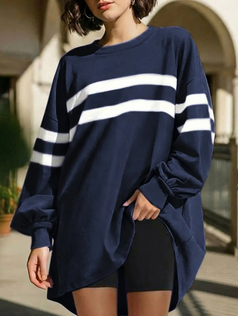 Striped Crew Neck Loose Sweatshirt