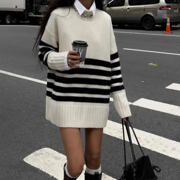 Mock Neck Striped Sweater