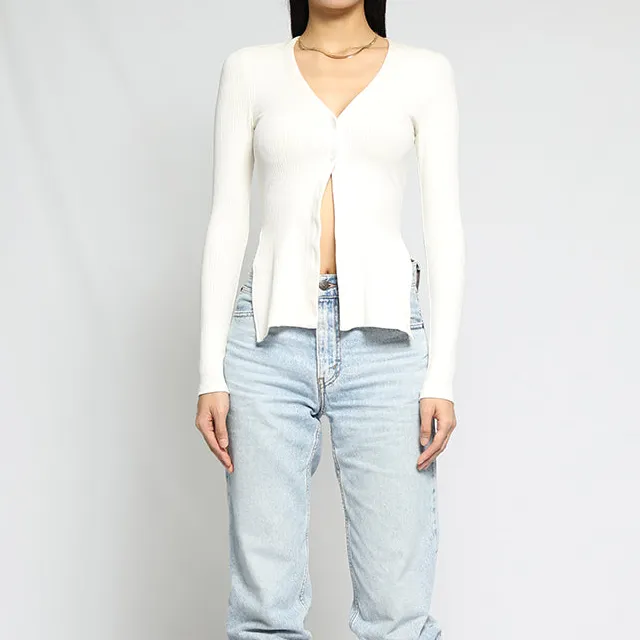 Ribbed Button-Down Blouse Shirt