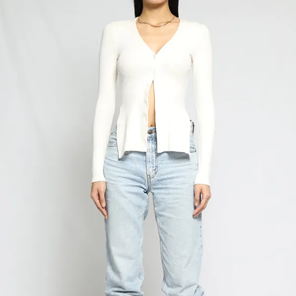 Ribbed Button-Down Blouse Shirt