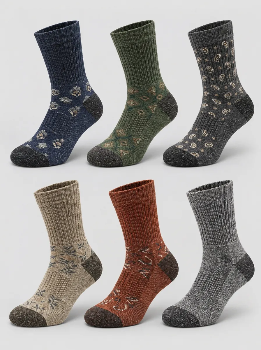 Men's Vintage Patterned Wool Blend Printed Socks 6-Pack