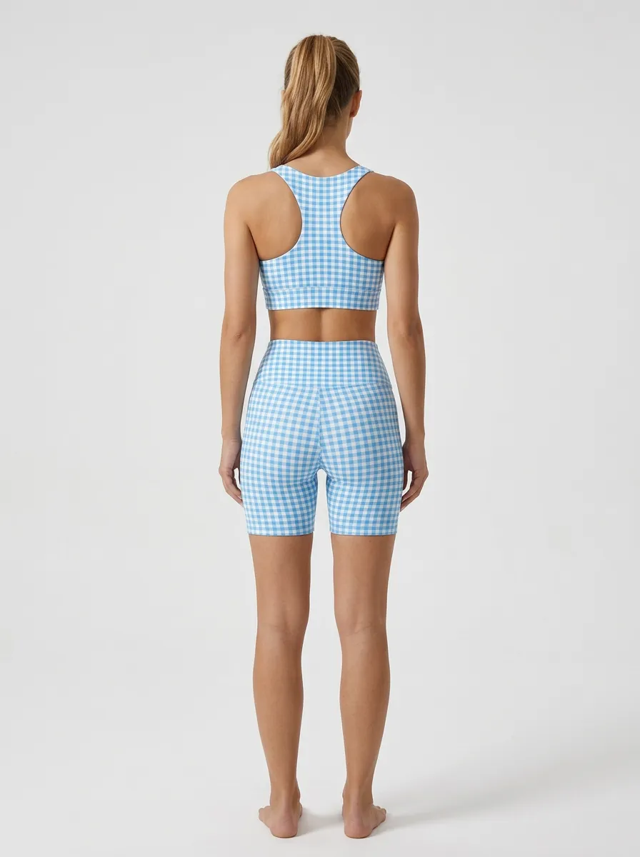 Dynamic Gingham Pattern Finish Women's Tank Top And Sports Shorts Set