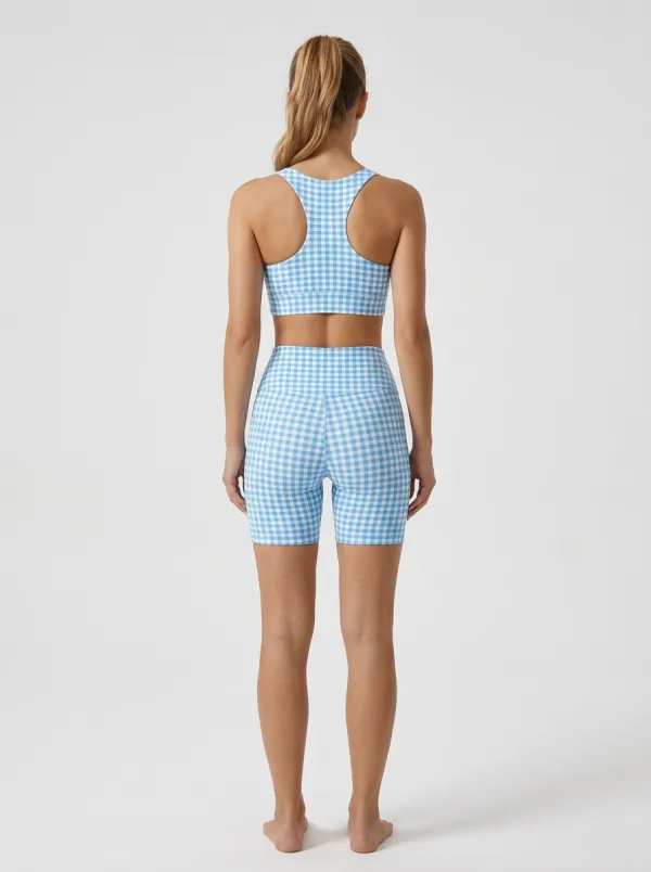 Dynamic Gingham Pattern Finish Women's Tank Top And Sports Shorts Set