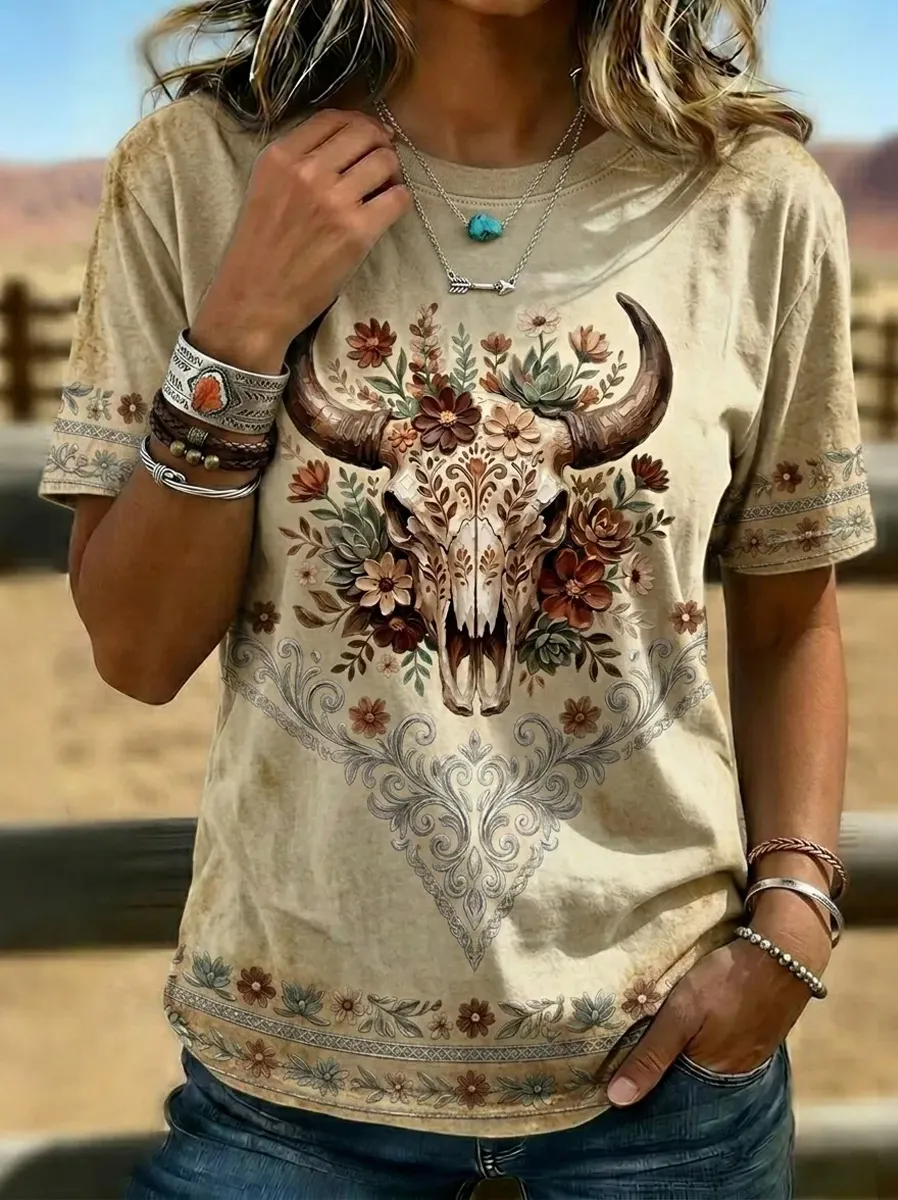 Women's Vintage Western Floral Print Casual Blouse