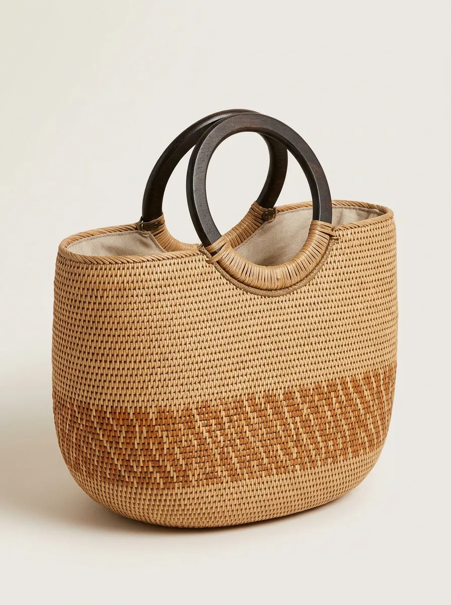 Women's Tan Woven Open-Top Tote Bag