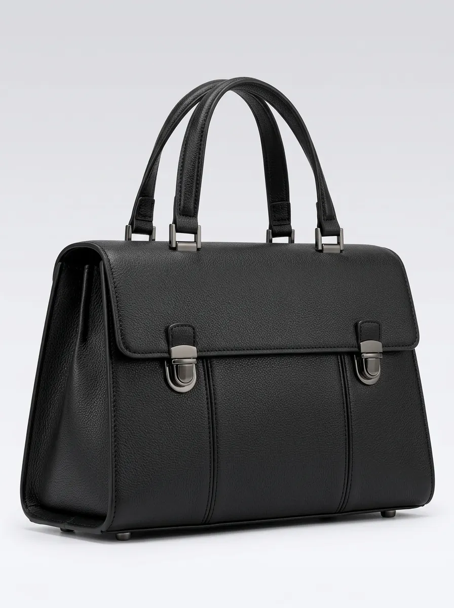 Women's Everyday Black Top Handle Purse with Leather Look Finish