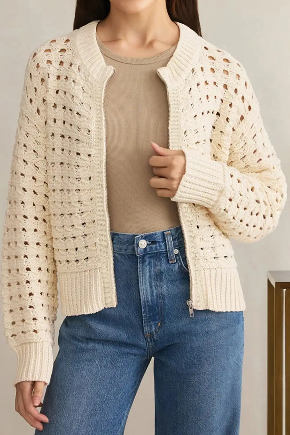 Easy Layer Openwork Drop Shoulder Cardigan
