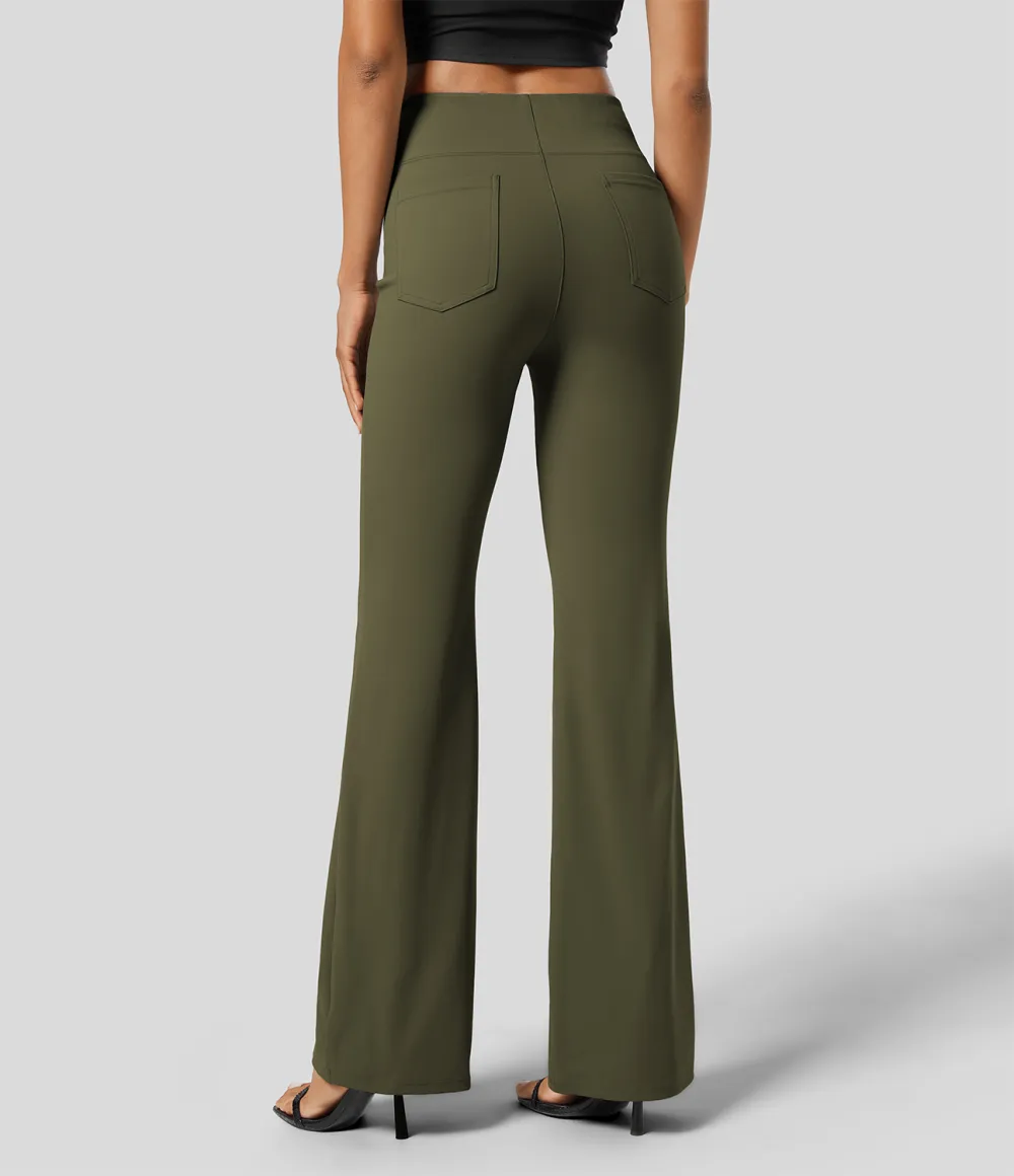  High Waisted Back Side Pocket Slight Flare Work Pants