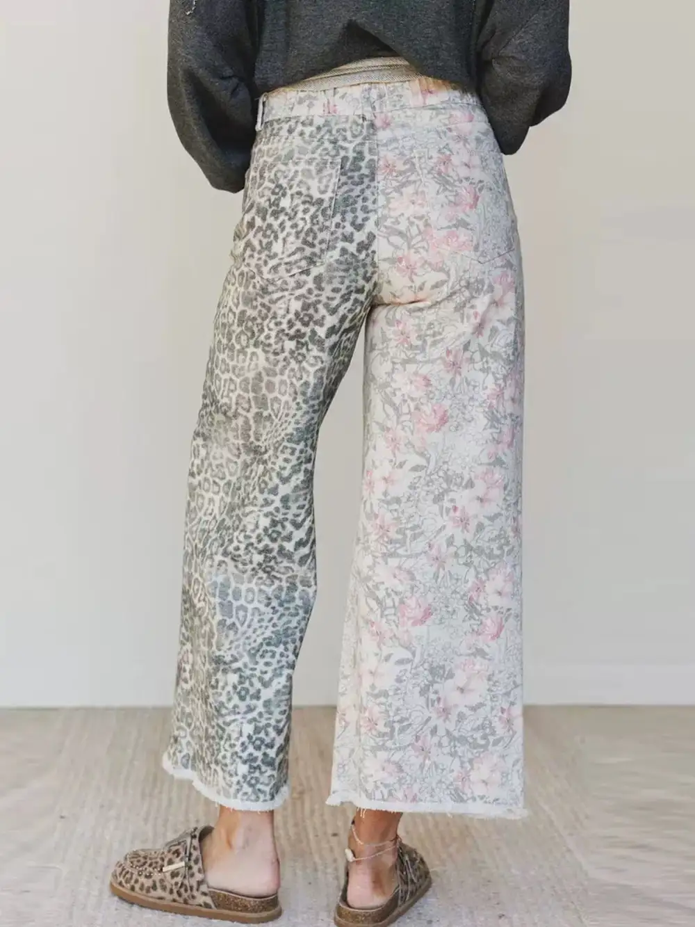 Straight-Leg Leopard Contrast-Detail Pants