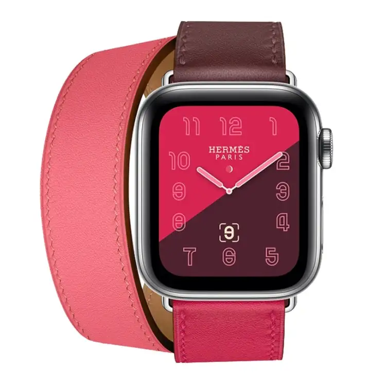 Two-Tone Double Loop Leather Wrist Strap Watch Band for Watch Series 3 & 2 & 1 38 mm - Wine Red And Deep Rose Red And Light Rose Red