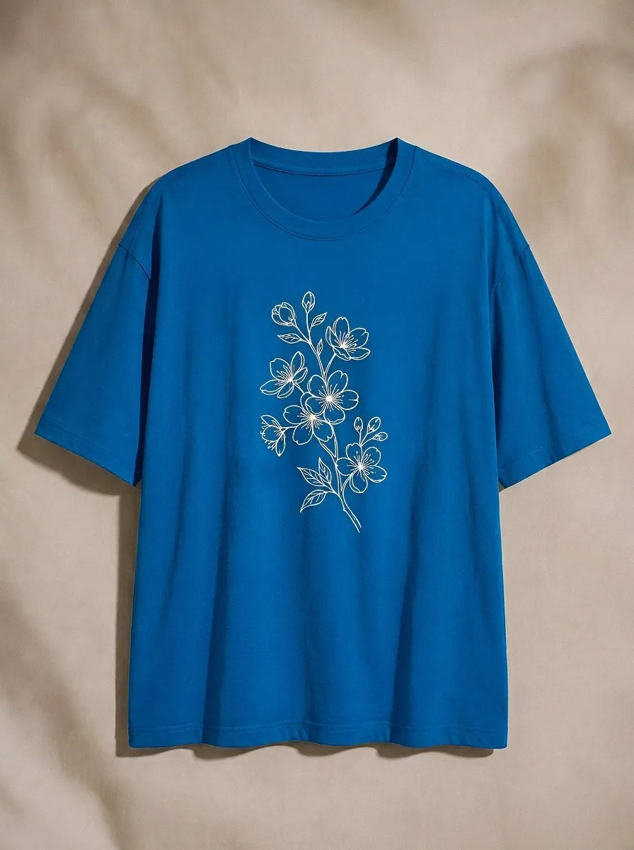 Unisex Nature Lover Cherry Blossom Line Art Printed T-shirt