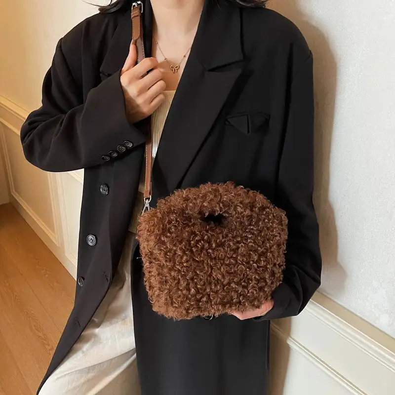 Playful Accent: Furry Ball Mini Crossbody Bag