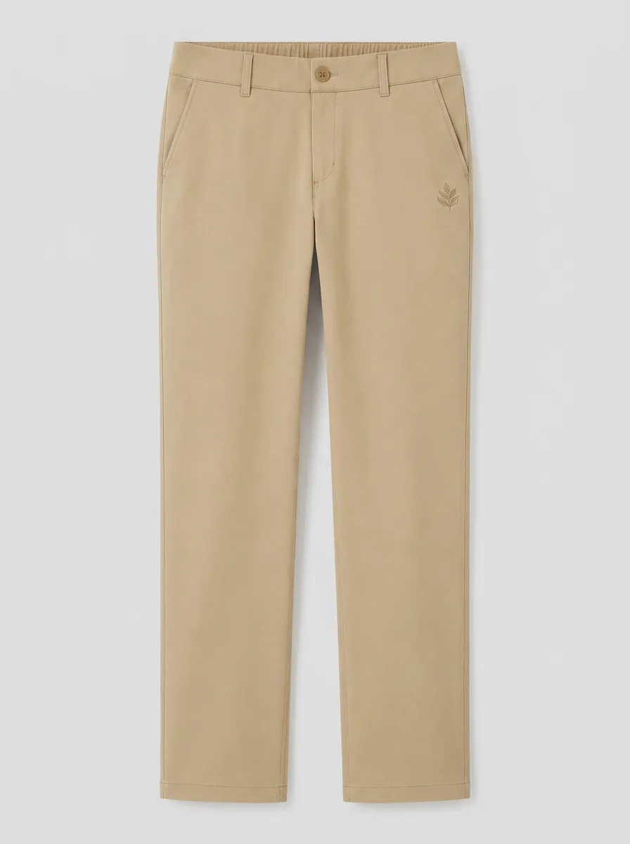 Women's Modern Leaf Emblem Embroidered Mid-Rise High-Stretch Straight-Leg Pants