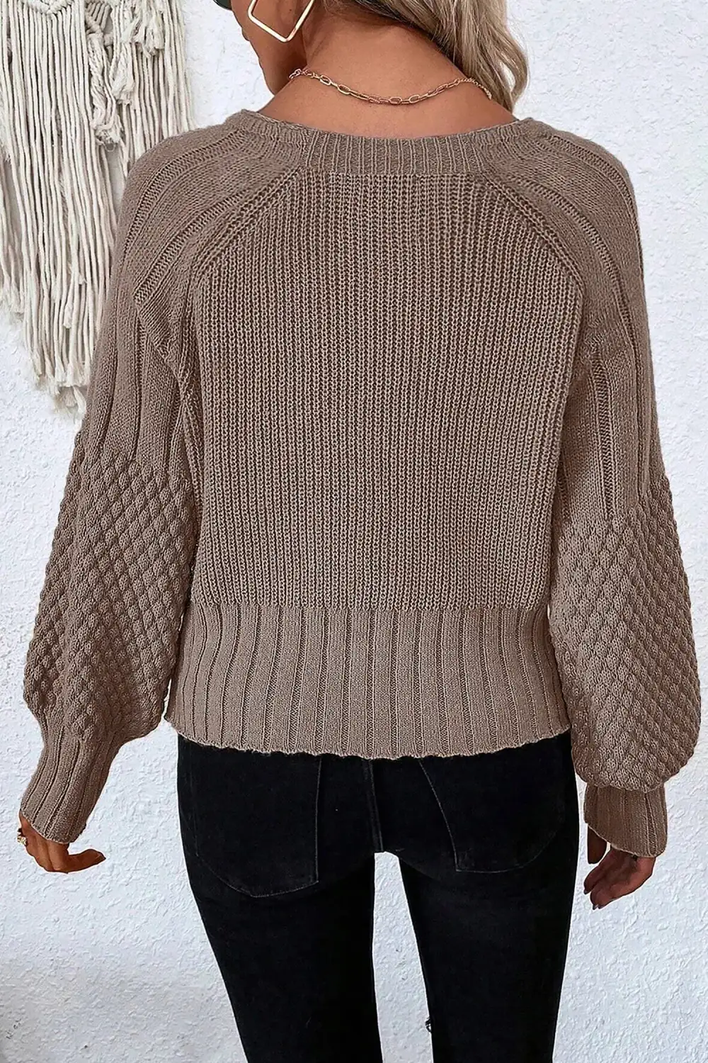 Easy Layer Textured Button Front V Neck Cardigan