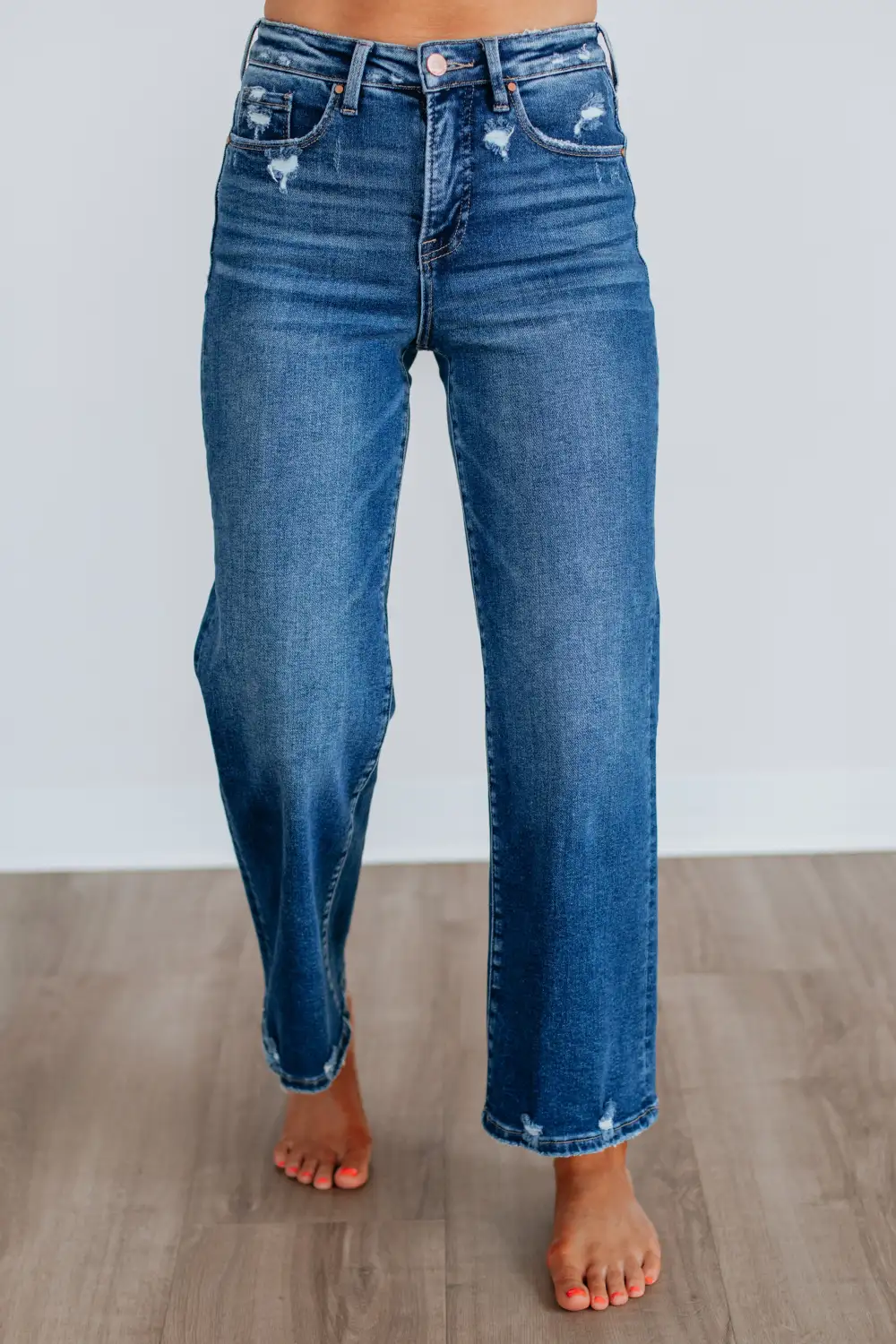 Women's Mid Rise Straight Leg Distressed Jeans