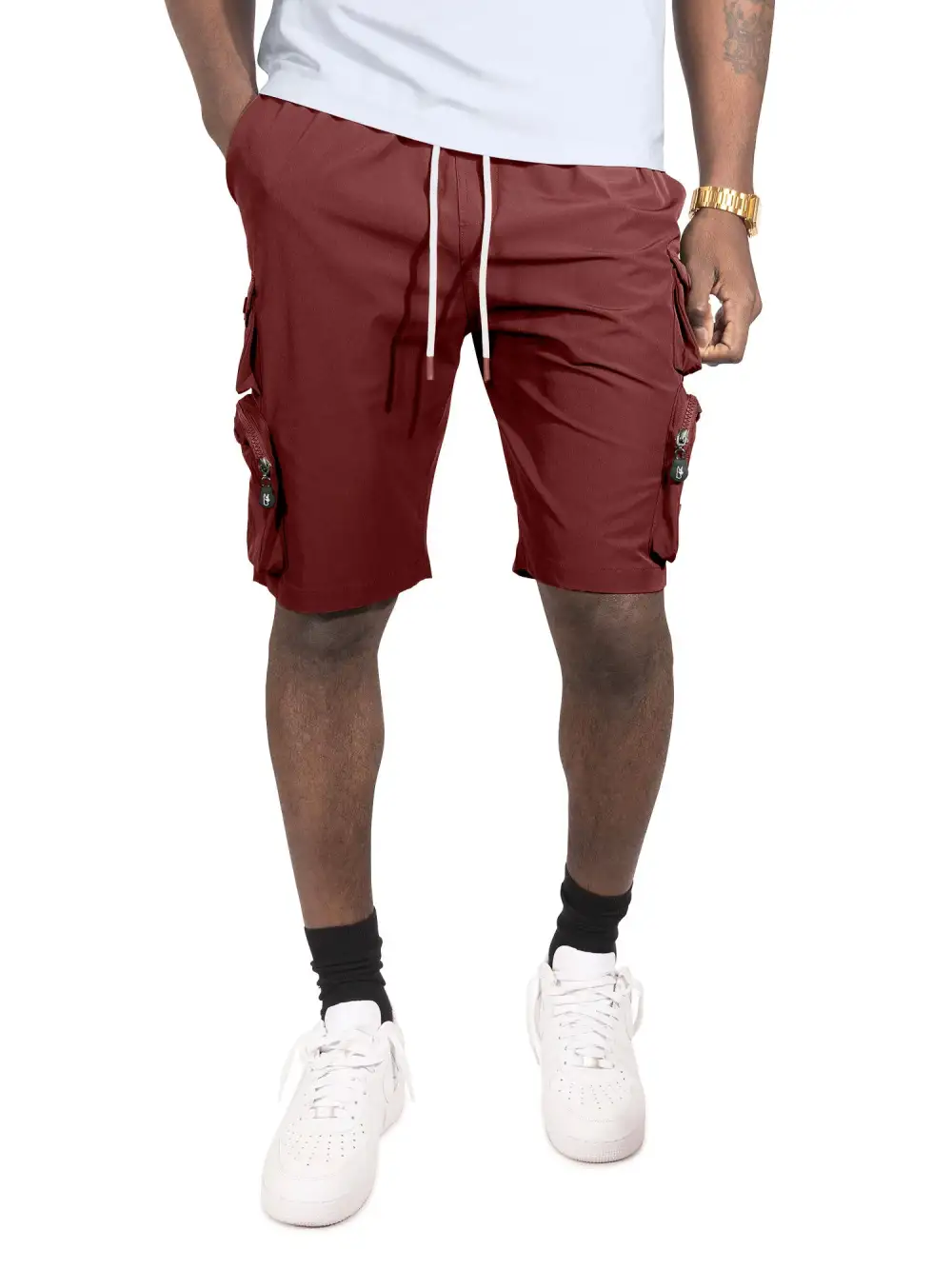 Nylon Spandex Cargo Shorts - Bugundy