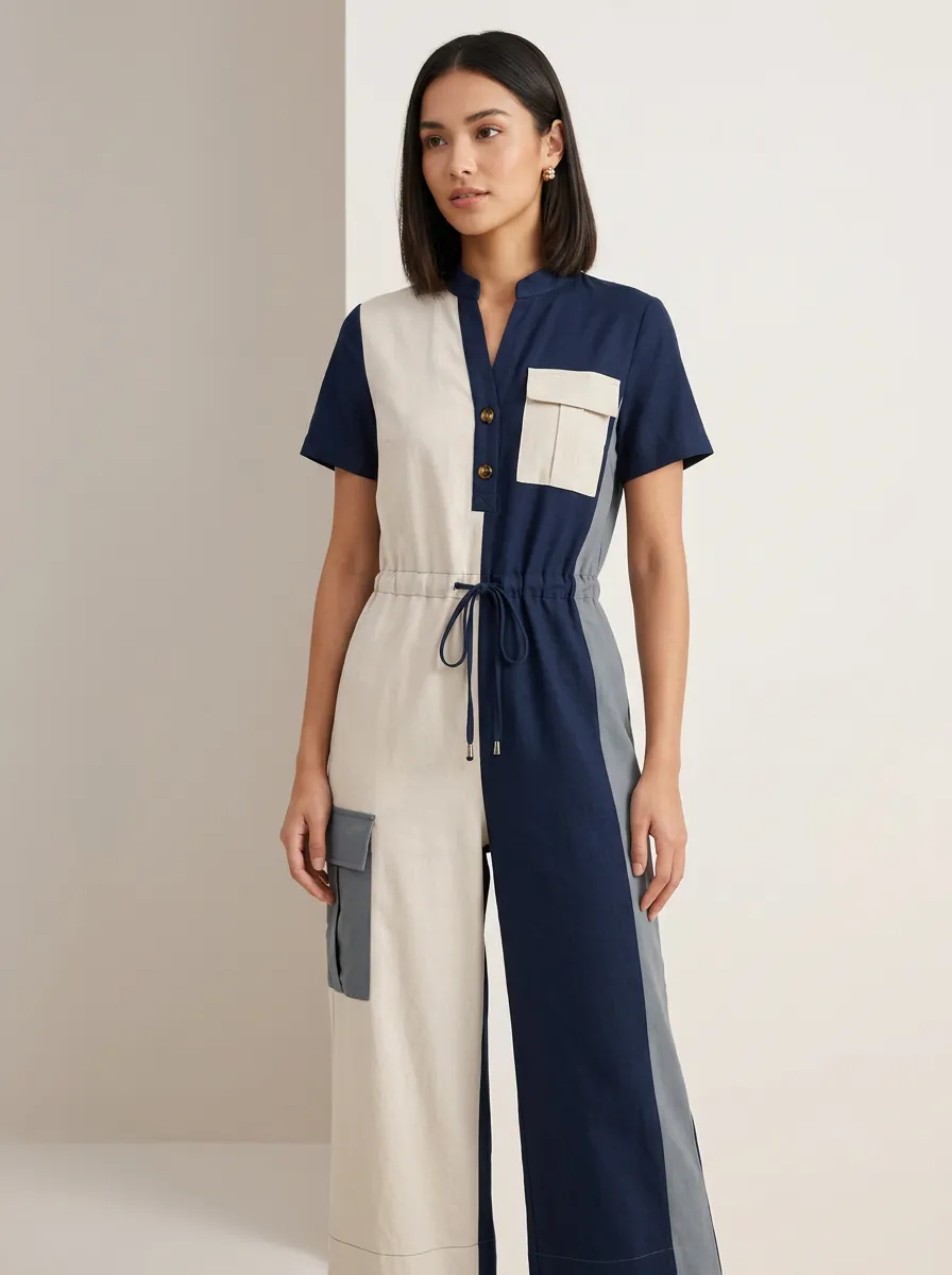 Women's Marin Colorblock Drawstring Utility Jumpsuit