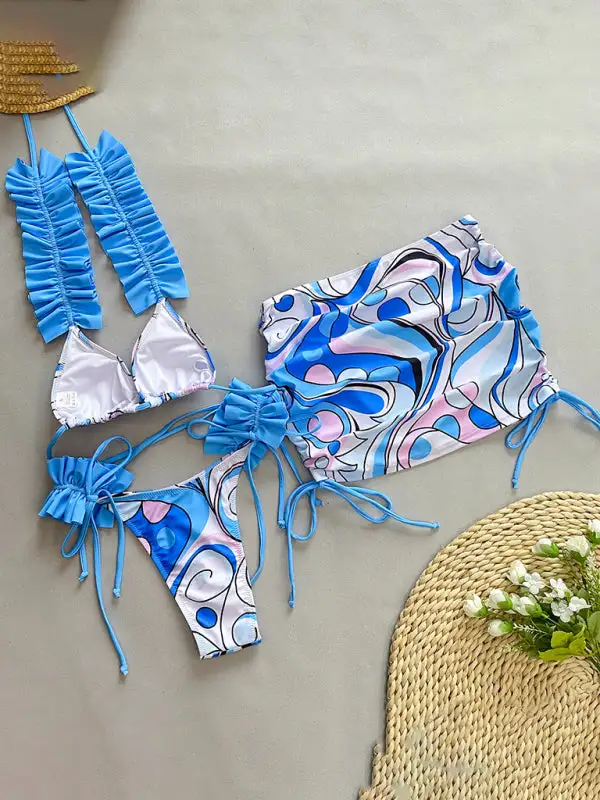 Layered Ruffled Edge Split Bikini Swim Set