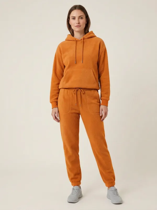 Women's Drawstring Hoodie And Cuffed Jogger Fleece Set