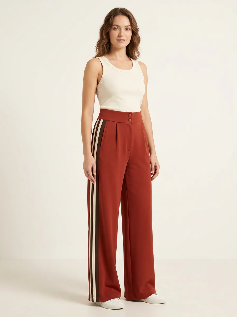 Women's High-Rise Side-Pocket Pleated Wide-Leg Trousers