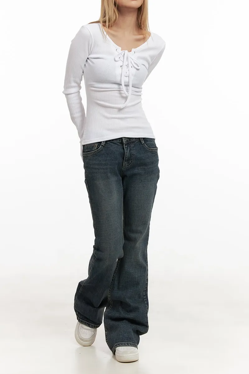 Low-Rise Flared Jeans