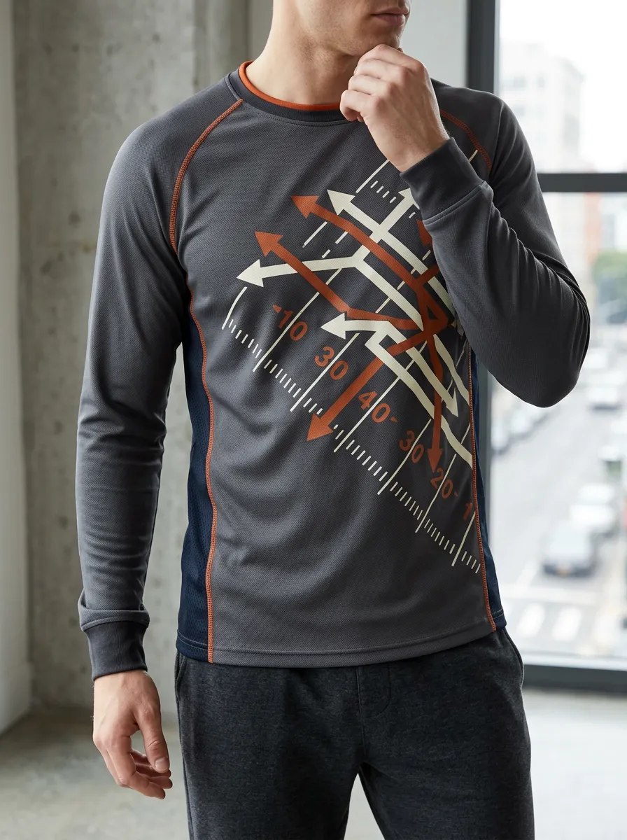 Men's Football Fan Field Diagram Printed Long Sleeve Top