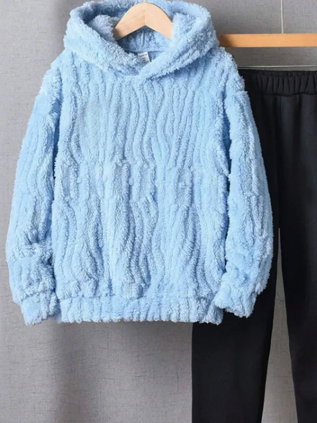 Women Plain Hoodie Long Sleeve Comfy Casual Top With Pants Two-Piece Set