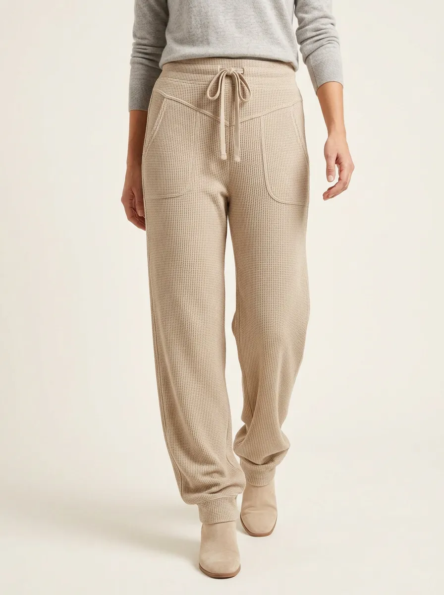 Women's Casual Waffle Knit Drawstring Jogger Pants