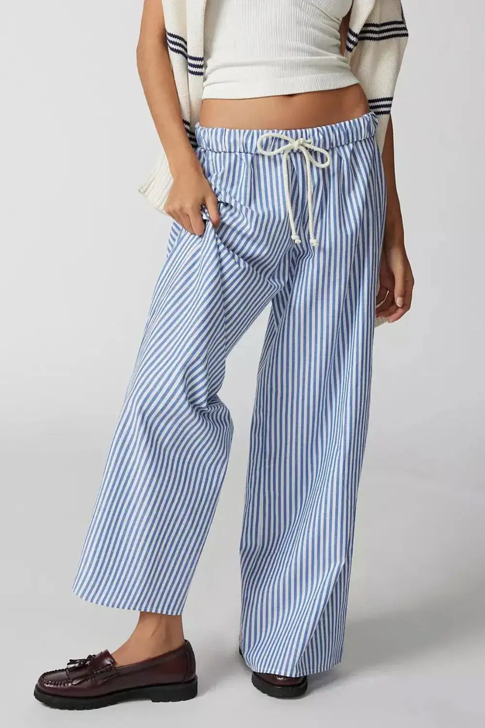 Drawstring Striped Trousers