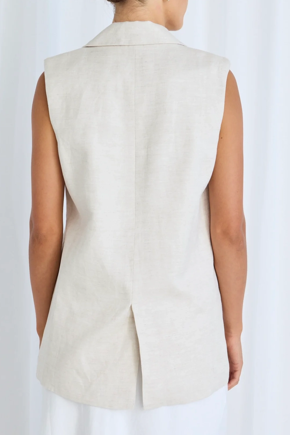 Beige Linen Sleeveless Vest