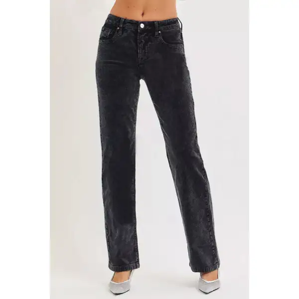 Risen Tummy Control Mid Rise Straight Leg Corduroy Pants