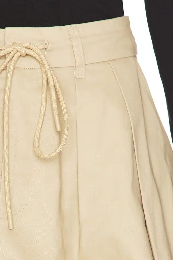 Women's Beige Drawstring Bubble Mini Skirt
