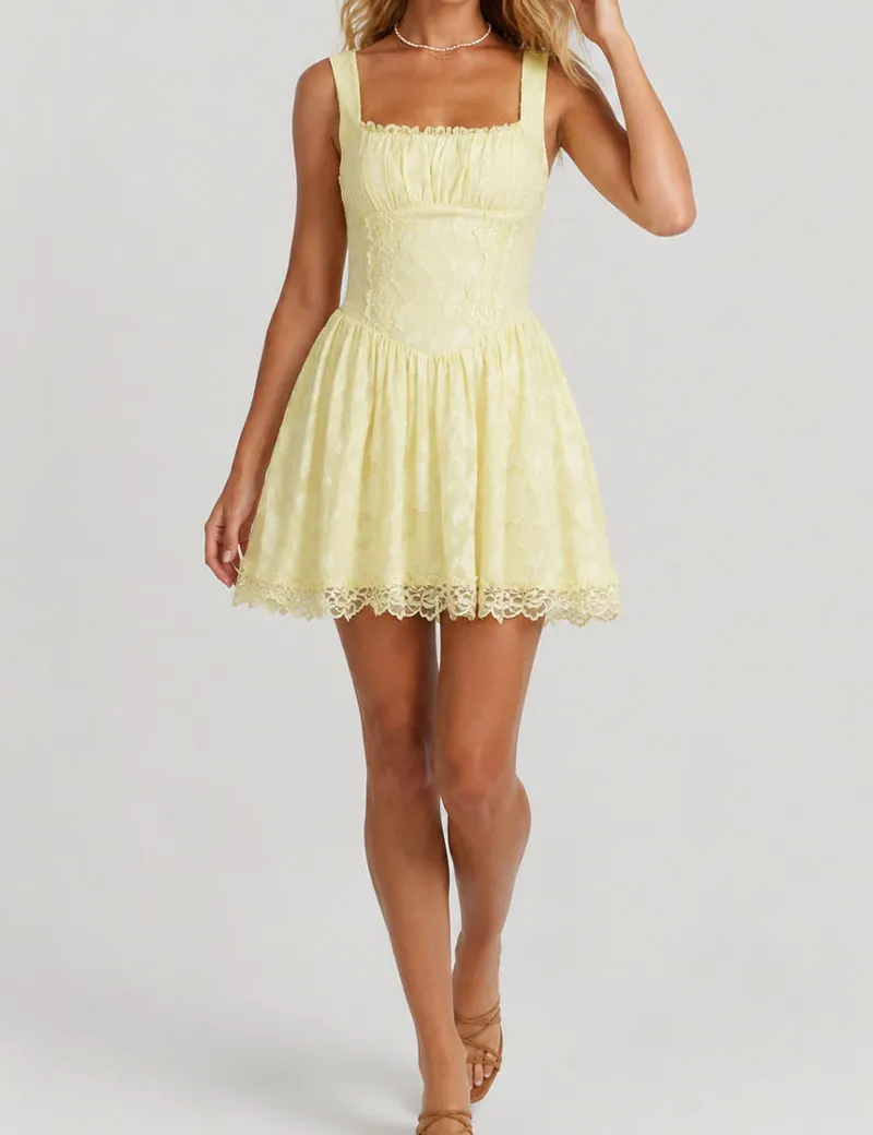 Lace Square Neck Sleeveless Mini Dress