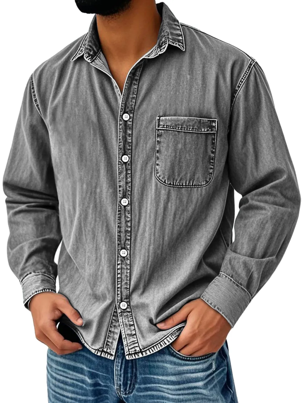 Long Sleeve Camp Collar Pocket Shirt
