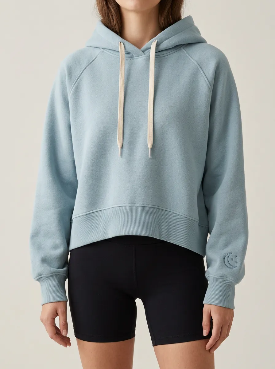 Women's Minimalist Moon Smiley Embroidered Printed Hoodie