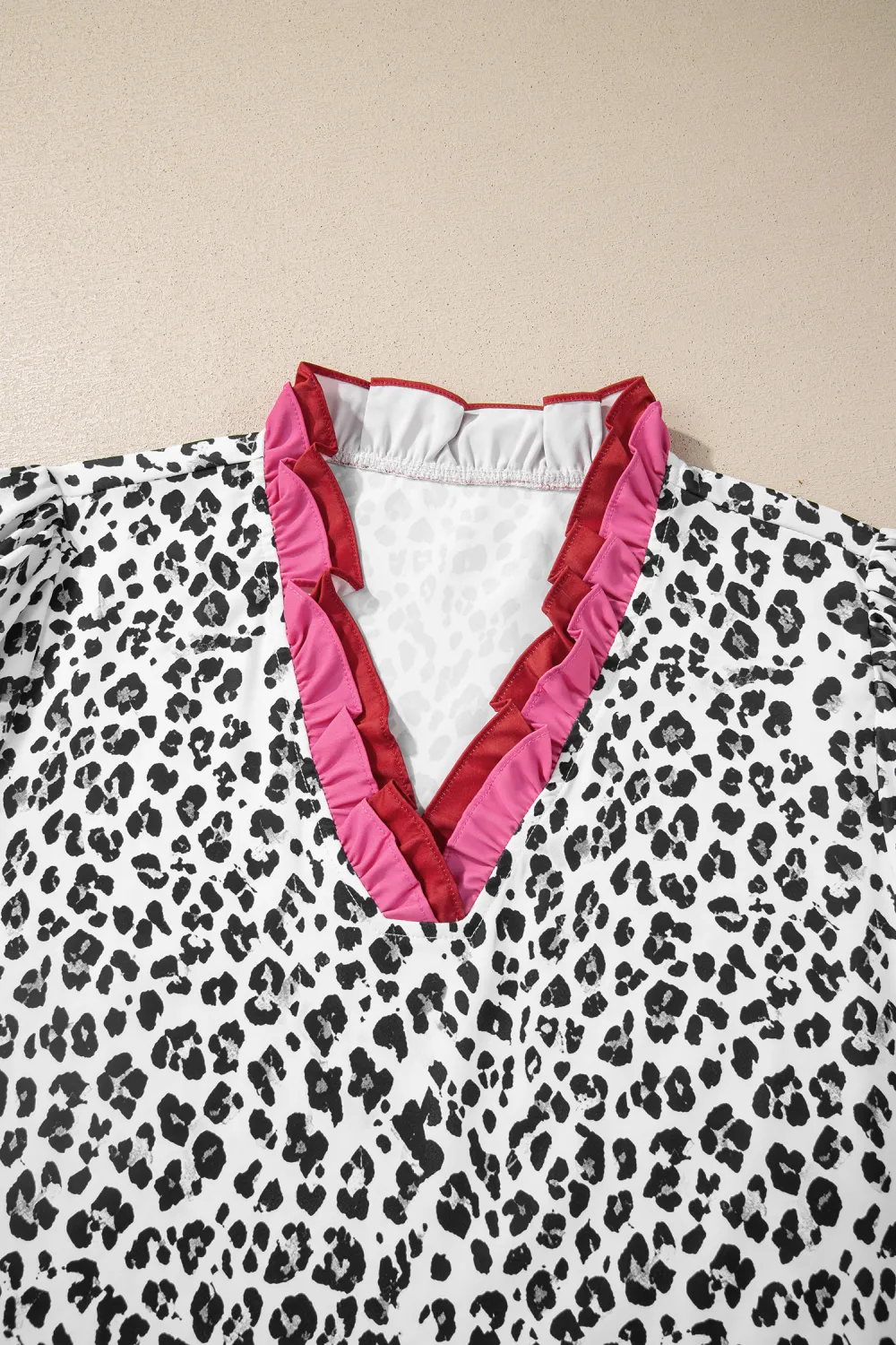 Gray Ruffled Trim V Neck Blouse