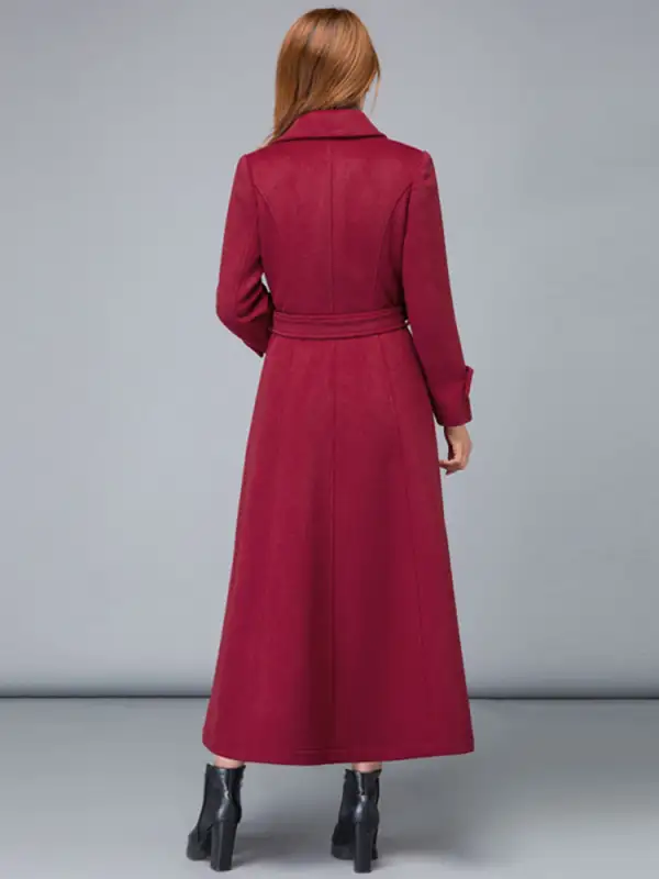 Refined Wool Fit and Flare Single Breasted Belted Pocketed Long Coat