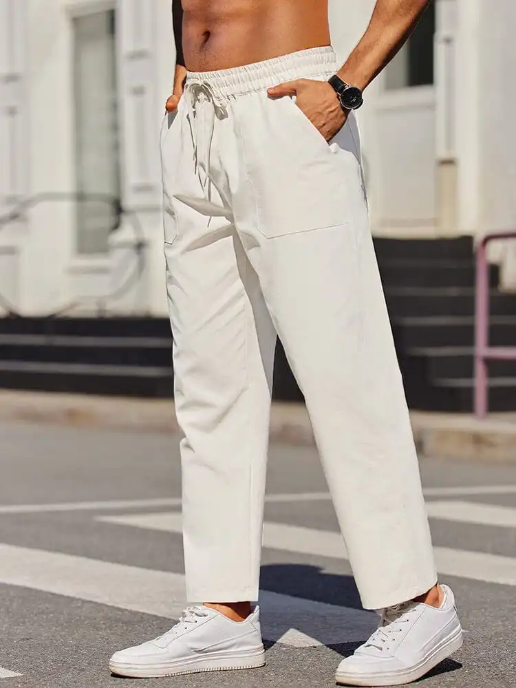 Elastic Linen Blend Pants