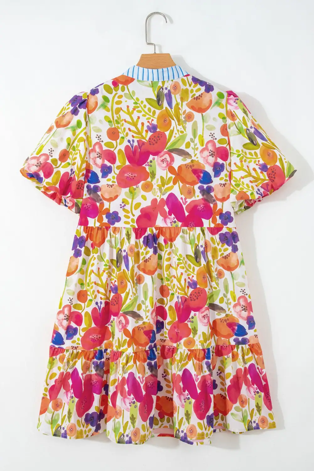 Structured Shape Floral Striped V Neck Dress