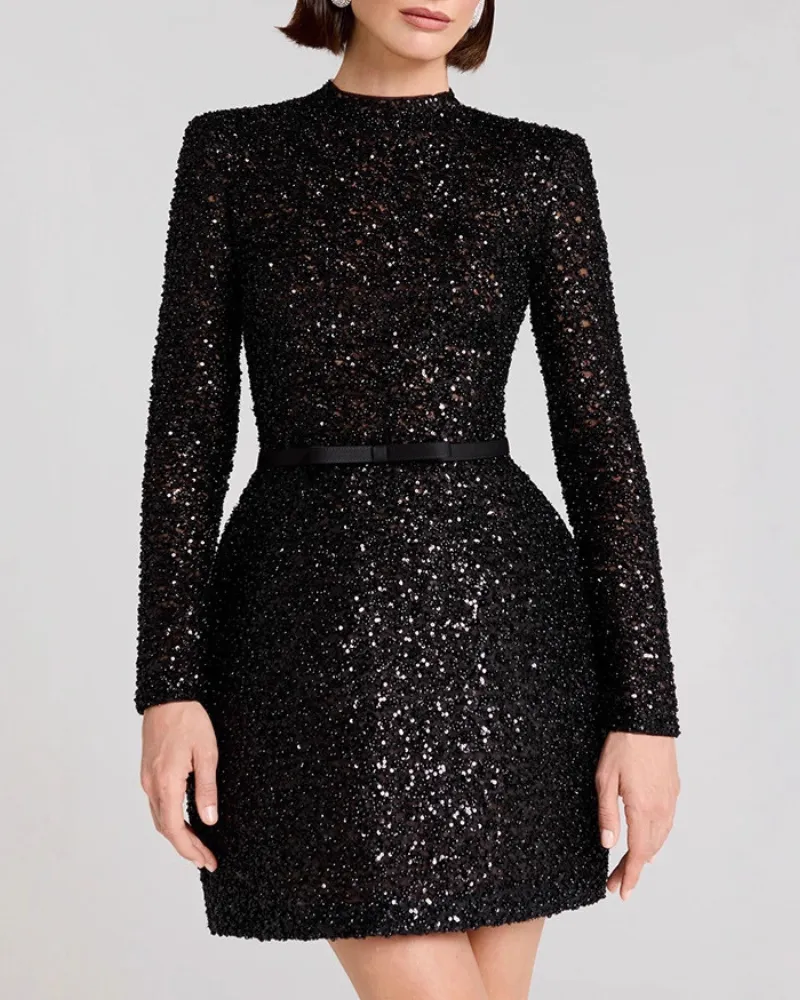 Easy Fit Sequined Mini Soft Drape Dress