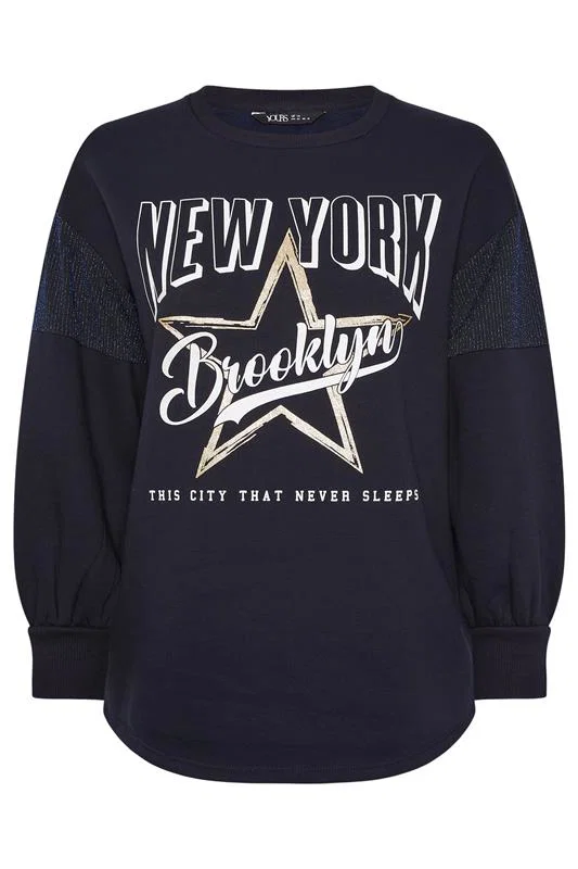 Navy Blue 'New York' Crew Neck Sweatshirt detail 4