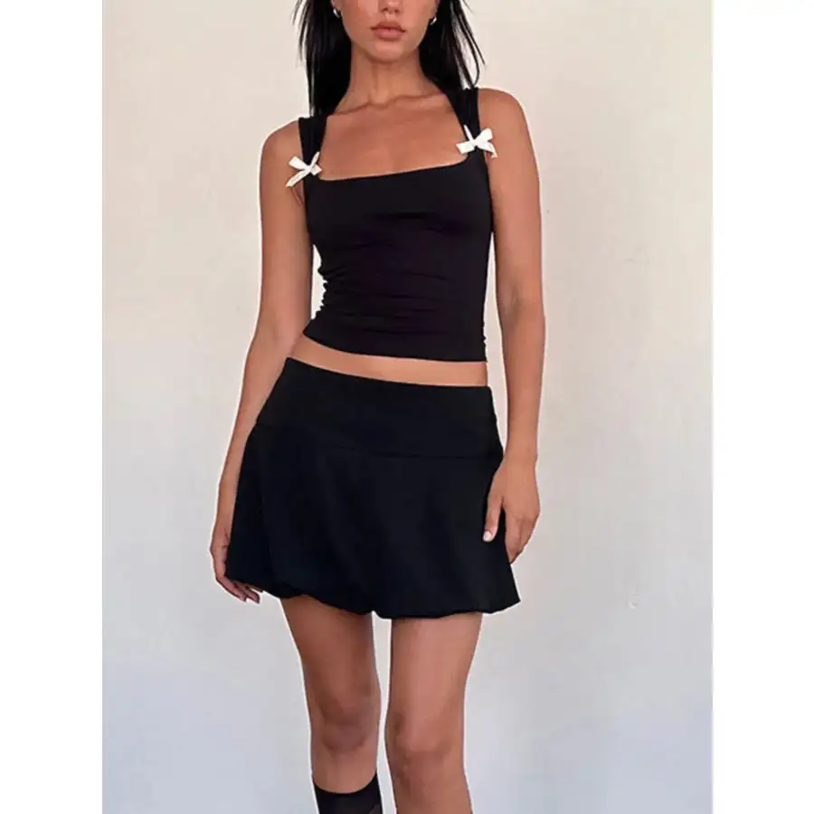 Bow Detail Square Neck Cropped Tank