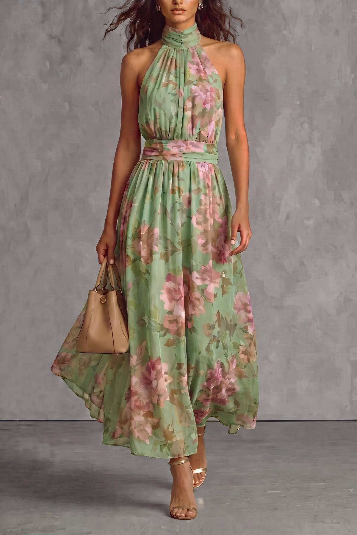 Classic Halter Neck Floral Maxi Dress