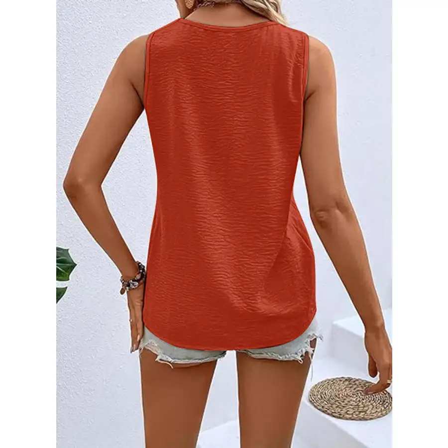 Full Size Decorative Button V Neck Tank