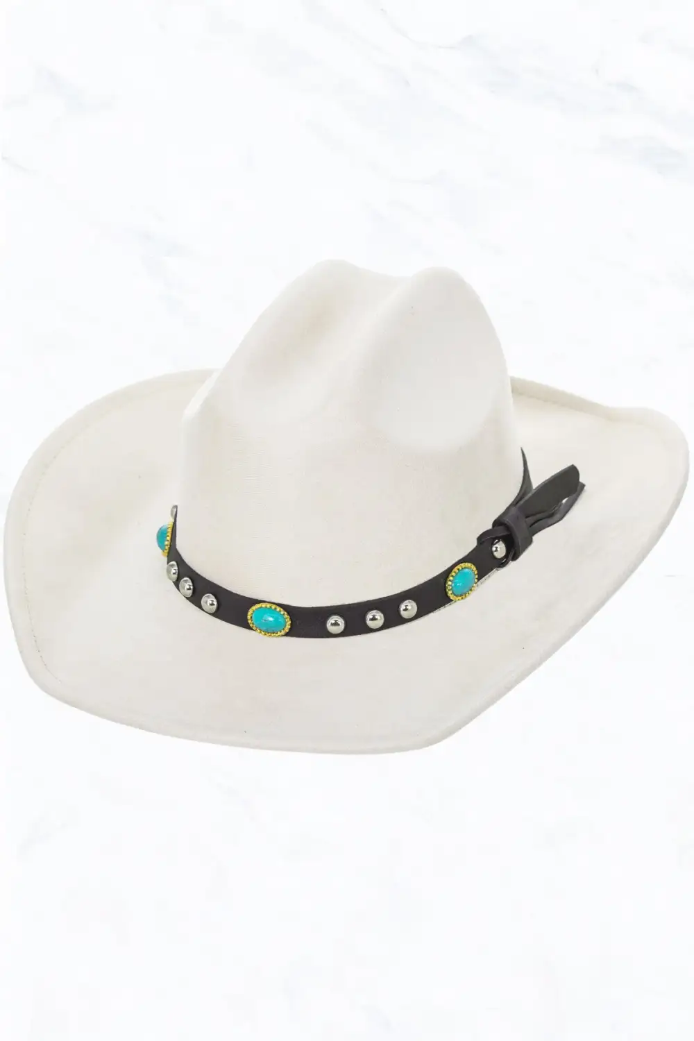Turquoise Stone Leather Belt, Big Brim Suede Western Cowboy Fedora Hat