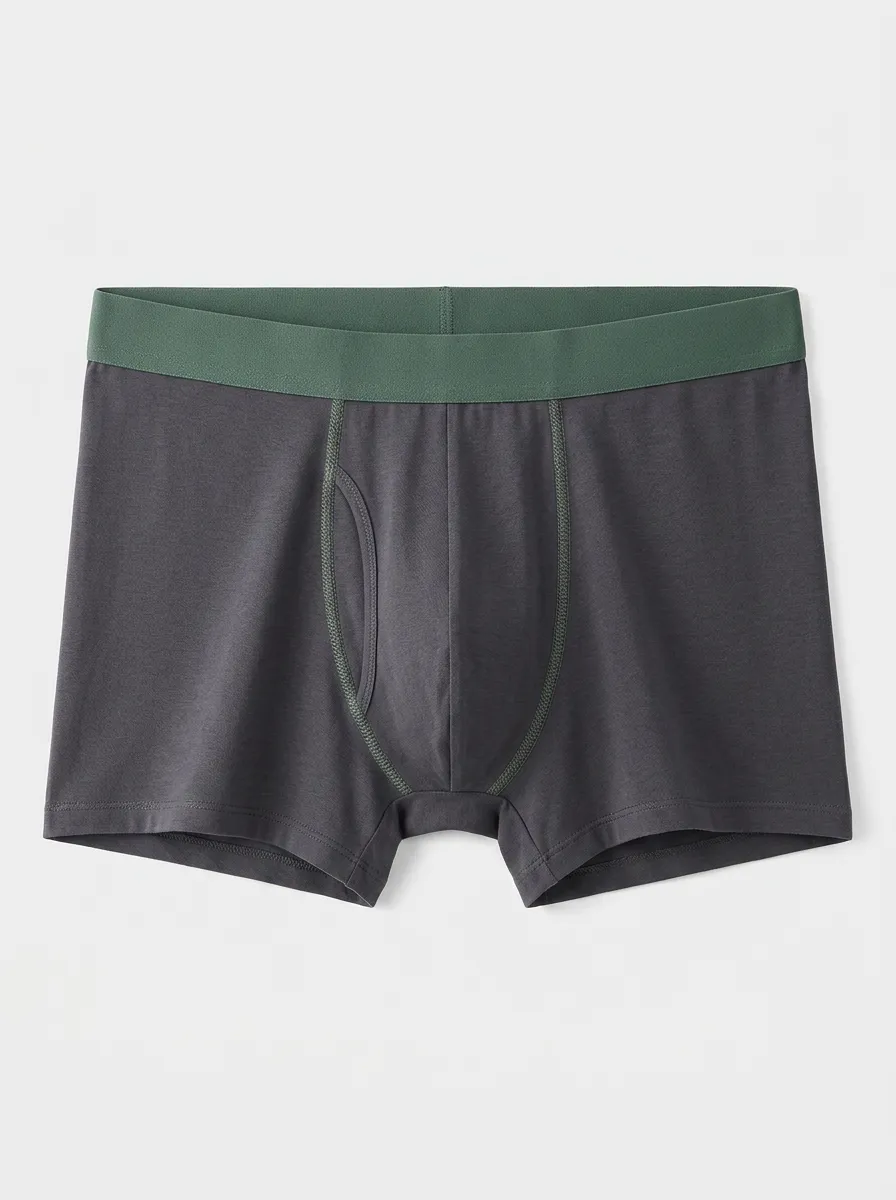 Men's Dark Grey Green Contrast Waistband Cotton Boxer Briefs